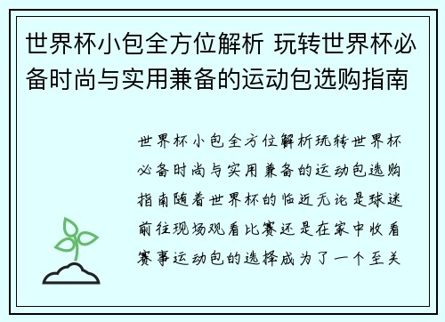 世界杯小包全方位解析 玩转世界杯必备时尚与实用兼备的运动包选购指南